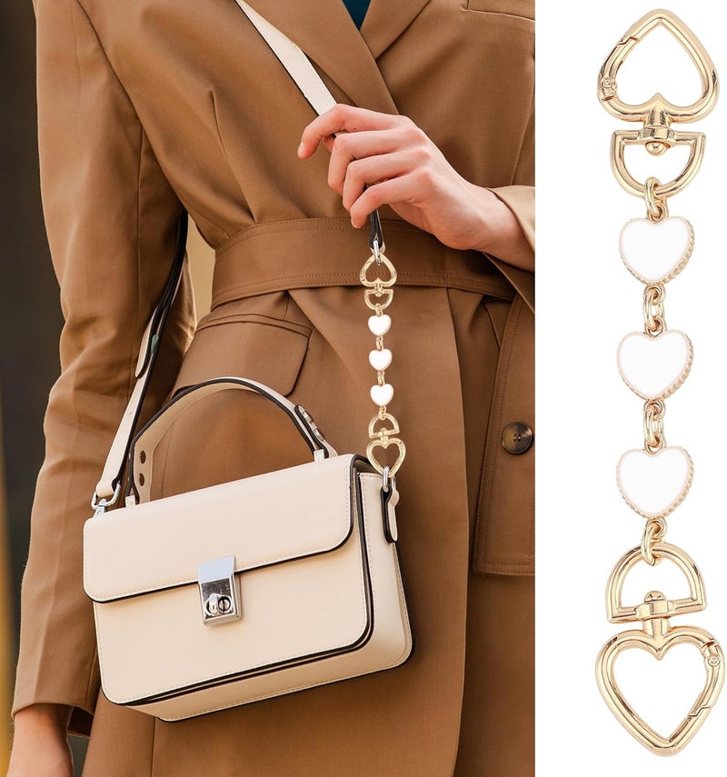 Tmtains 2Pcs Purse Extender Chain Gold Bag Extender Chain Hearts Purse Strap Extender White Purse Strap Replacement Purse Accessories Bag Charms for Handbags Cross Body Bag DIY Purse Making Supplies - Image 3